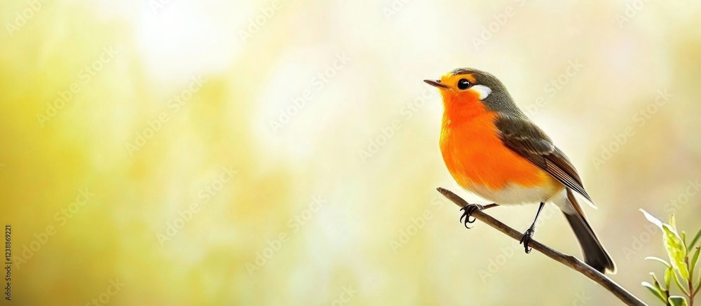 Aufkleber colorful bird perched on a branch with a soft blurred background and ample copy space for design ele
