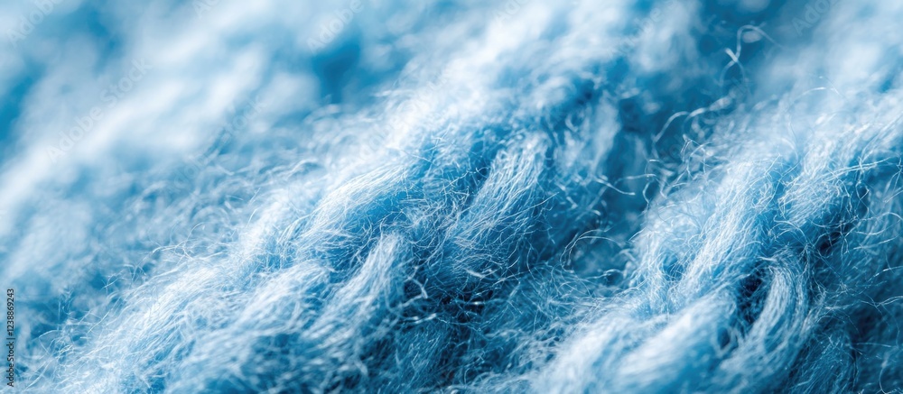 Poster close-up macro texture of soft blue knitted fabric with fibers and threads ideal for background use 