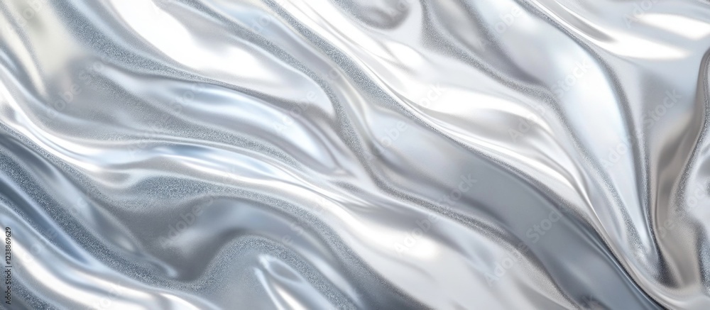 Poster shiny silver fabric background with smooth waves and reflections ideal for texture, design or digita