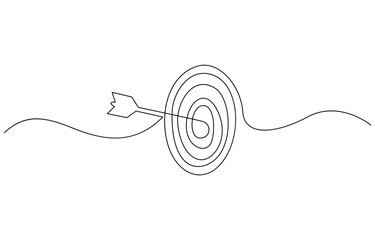 One Continuous Line Drawing of Goals Icon. Single Line Vector Illustration, Continuous one line drawing of target icon. abstract line art illustration of archery target symbol.