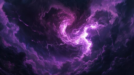 apocalyptic storm clouds with swirling tendrils of dark smoke, ominous purple lightning, foreboding atmosphere