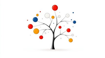 Artistic modern tree design with colorful leaves in vibrant hues on a clean background