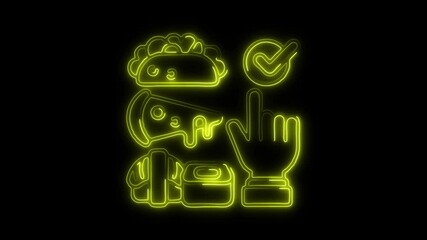 Glowing neon Food Order icon isolated on black background. HD Video motion graphic animation