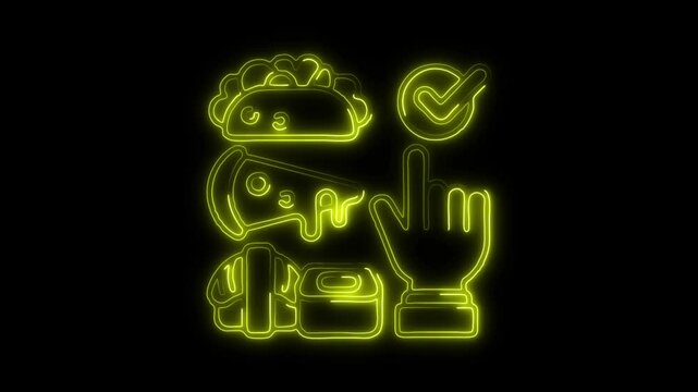 Glowing neon Food Order icon isolated on black background. HD Video motion graphic animation
