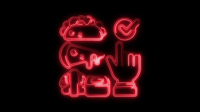 Glowing neon Food Order icon isolated on black background. HD Video motion graphic animation
