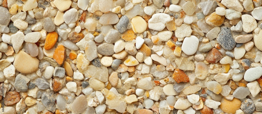 Poster colorful small pebbles and gravel texture background with various shapes and sizes suitable for desi