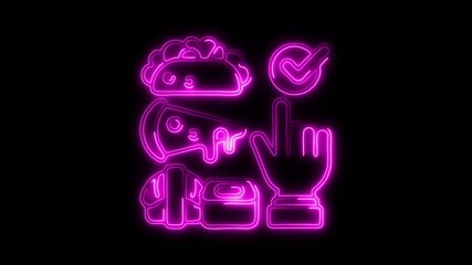 Glowing neon Food Order icon isolated on black background. HD Video motion graphic animation