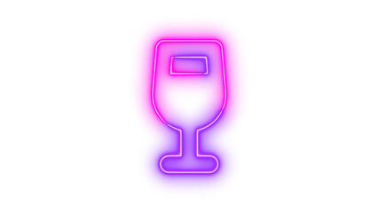 Neon wine glass icon pink purple color glowing with transparent background
