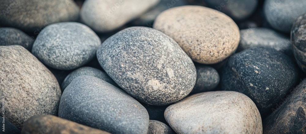 Poster assorted smooth pebbles and stones in varying shades of grey and brown natural background texture wi
