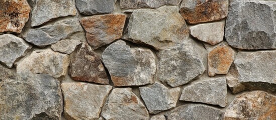Fototapeta premium Textured background of unevenly shaped stones in various shades of gray and brown, suitable for architectural or natural design projects. Copy Space
