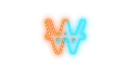 Neon won sign sign icon brown cyan color glowing with transparent background