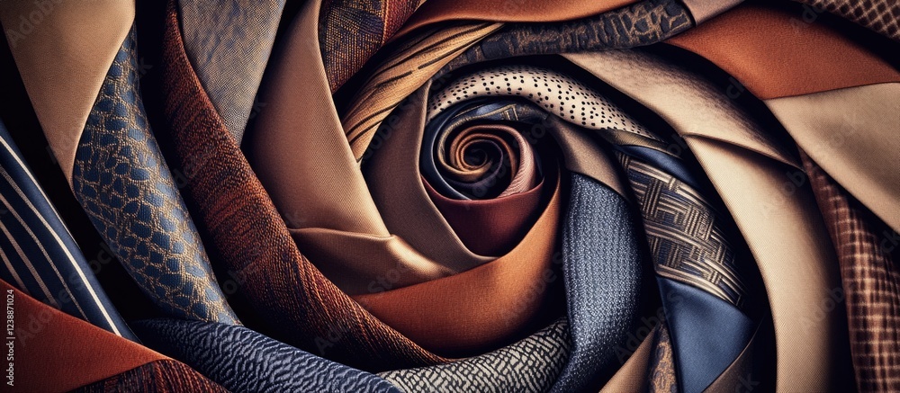 Poster colorful assortment of fabrics arranged in a spiral pattern showcasing various textures and patterns