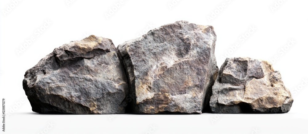 Aufkleber three textured rocks arranged on a white background showcasing geological features with copy space.
