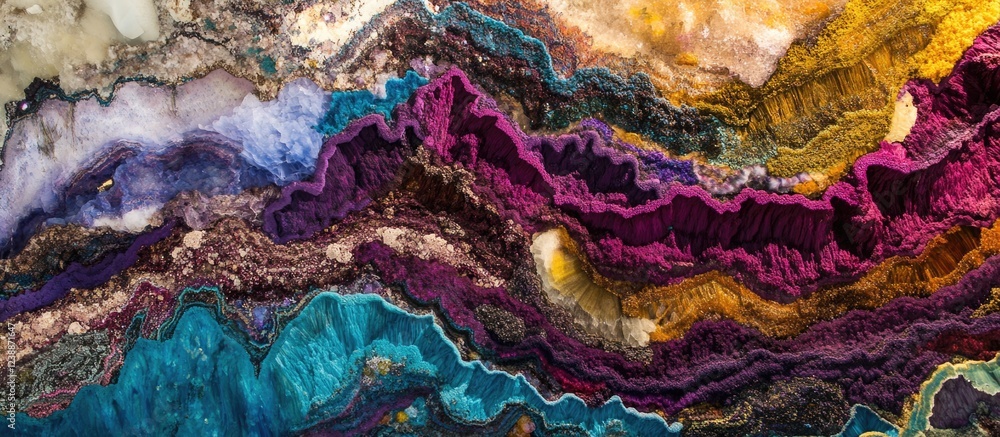 Aufkleber geode slice with colorful banded patterns of purple, blue, and gold minerals displaying intricate ge