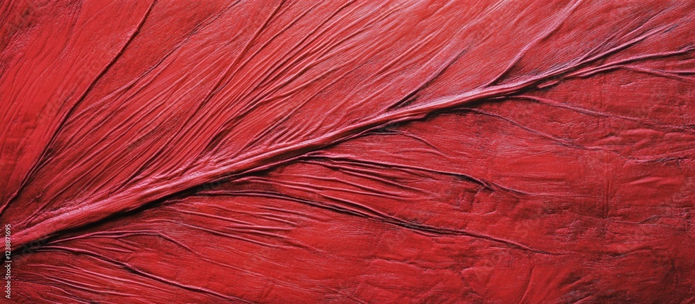 Poster red textured leaf close-up with intricate veining details suitable for backgrounds and design purpos