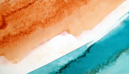 Orange blue green watercolor. Orange teal brush stroke. Modern art background for design. Web banner. Website header.