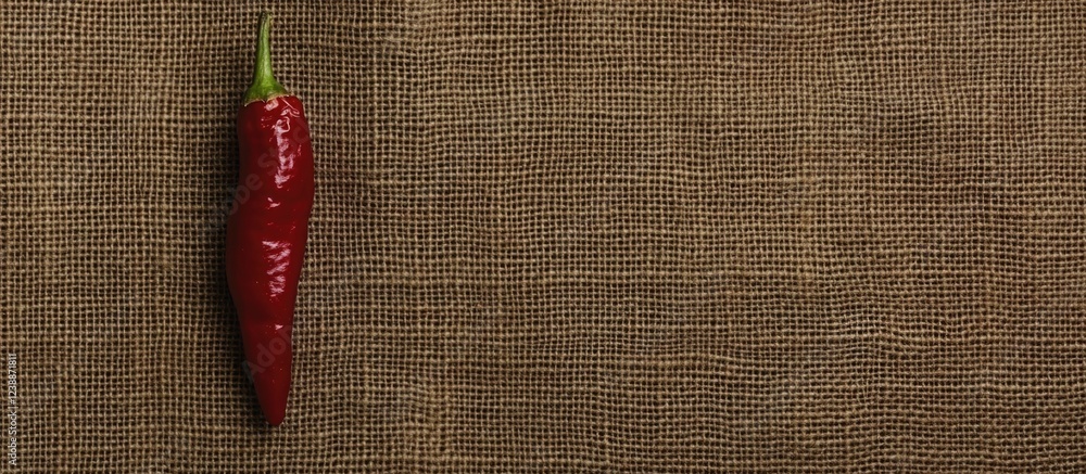 Aufkleber red chili pepper on textured burlap background with copy space for text placement.