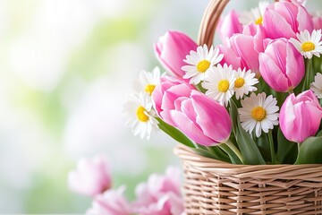Fototapeta premium Bright And Cheerful Pink Flower Basket Arrangement