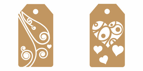 Price tag collection. Blank cardboard price tags. Retail product sticker elements with deal, hot price. Set of sale tags and labels. Set of gift or price tags shapes with hearts and love. EPS10