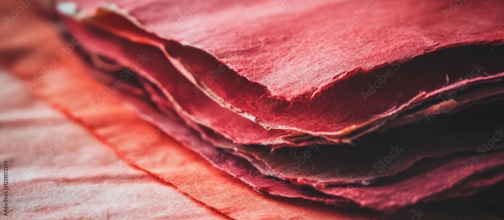Aufkleber layered textured fabric in shades of red and orange with a soft focus and detailed edges suitable fo