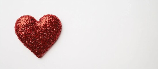 Obraz premium Red glitter heart decoration on a white background with ample copy space for text placement