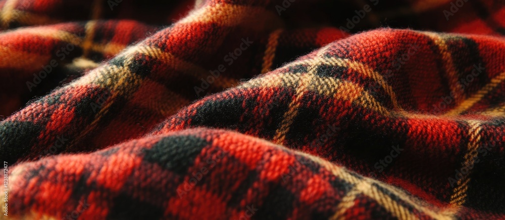 Poster red and black checkered flannel fabric close-up texture with soft folds and creases ideal for textil