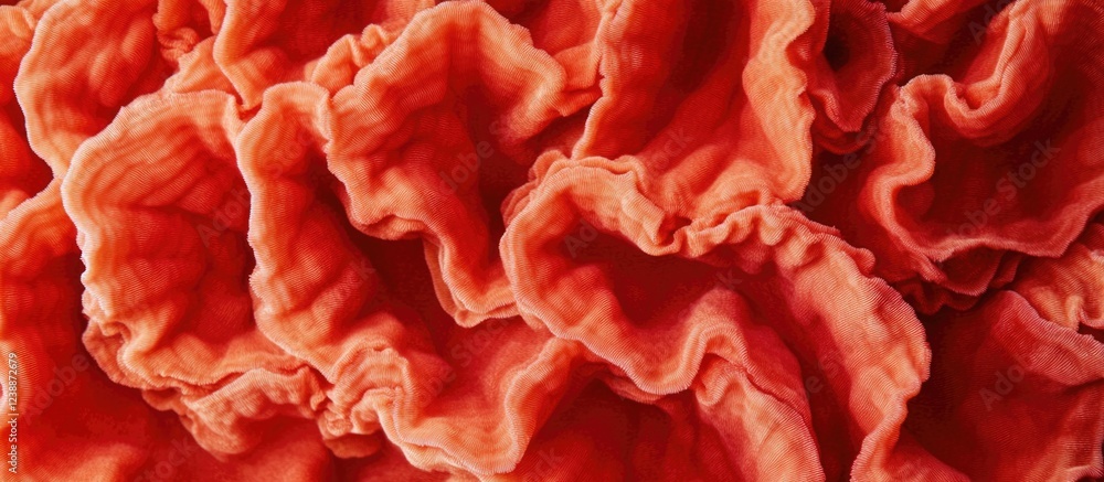Poster close-up of textured red coral with intricate folds and layers suitable for abstract backgrounds cop