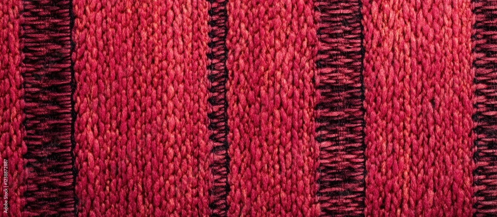 Poster textured red fabric background with woven stripes and contrasting black threads suitable for pattern