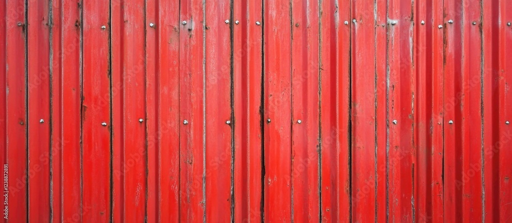 Poster weathered red wooden wall with vertical planks and visible nails providing a rustic textured backgro