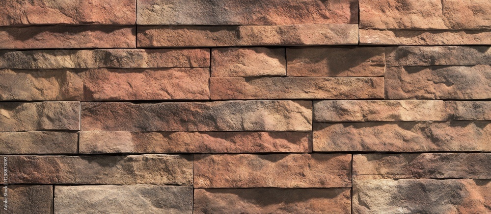 Poster textured stone wall composed of rectangular stone blocks in earthy shades of brown and gray with nat