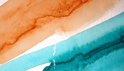 Orange blue green watercolor. Orange teal brush stroke. Modern art background for design. Web banner. Website header.