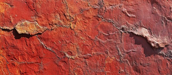 Fototapeta premium Textured red rock surface with cracks and uneven surfaces suitable for background or design elements Copy Space