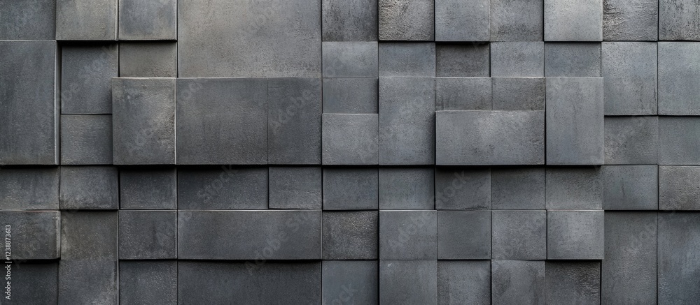 Poster textured grey concrete wall with geometric pattern of tiles in varying sizes suitable for background
