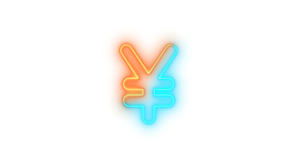Neon yen-sign icon brown cyan color glowing with transparent background