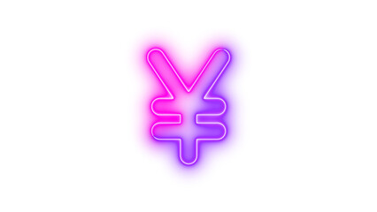  Neon yen-sign icon cyan purple color glowing with transparent background
