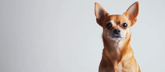 Chihuahua dog portrait with attentive expression against plain background with Copy Space