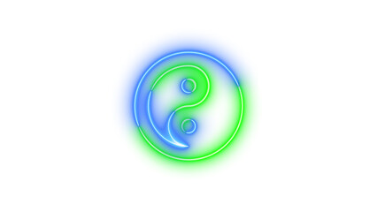 Neon yin-yang icon blue green color glowing with transparent background