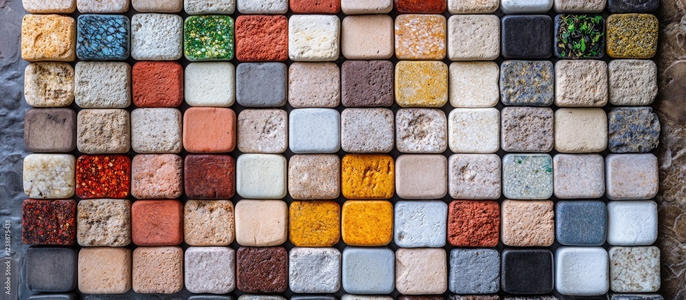 Poster various stone and tile samples display arranged in a grid pattern