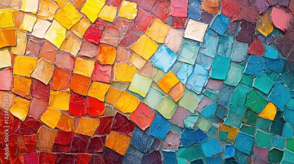 Poster colorful abstract mosaic texture with multicolored tiles and vibrant geometric pattern