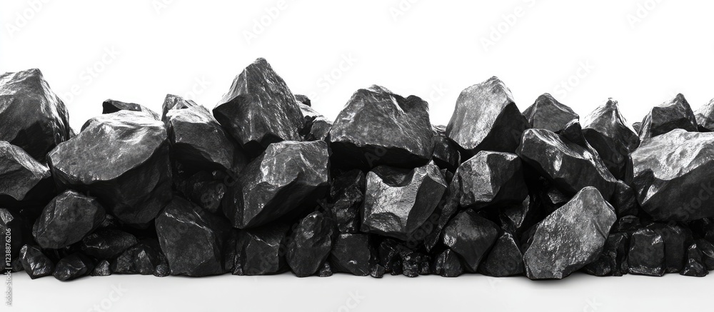 Poster black coal stones arranged against a white background with texture details and copy space for text p