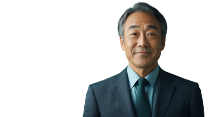 Portrait of smiling senior asian businessman on transparent background