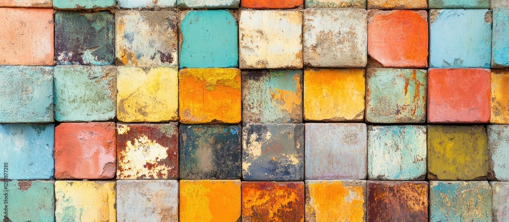 Poster rustic multicolored metal tiles with weathered texture in a grid layout
