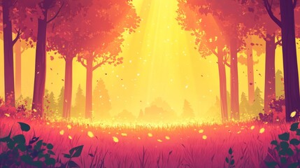 Warm Sunset in a Magical Forest