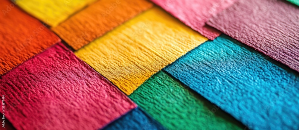 Poster Colorful textured paper squares arranged in a vibrant pattern with copy space for text placement