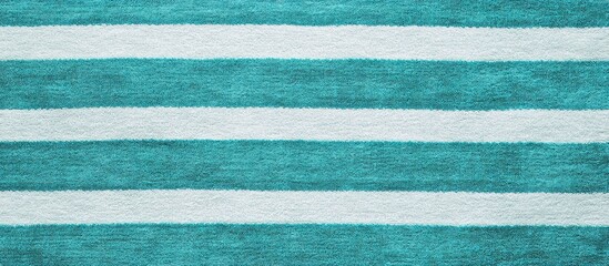 Teal and white striped textile fabric texture pattern with soft plush surface and Copy Space for design projects