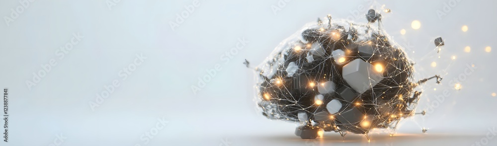 Poster abstract representation of a brain composed of geometric shapes and glowing elements, symbolizing cr