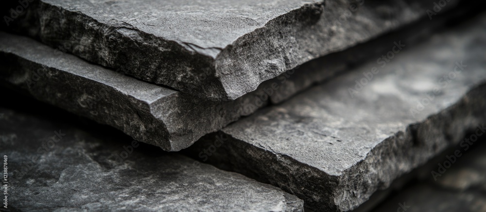Poster gray stone slabs stacked in a neat arrangement showcasing texture and detail with natural lighting c