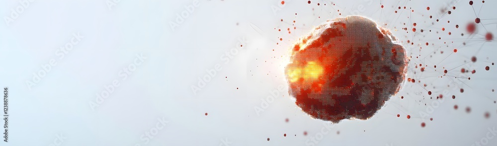 Poster abstract representation of a glowing, fiery explosion amidst soft, floating particles in a minimalis