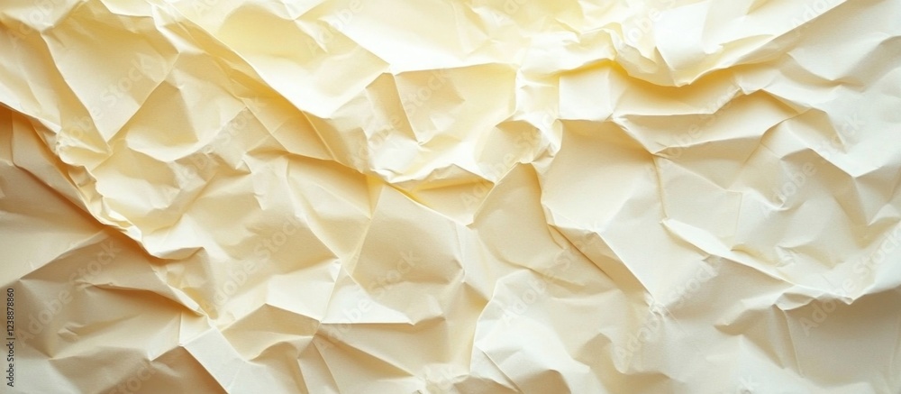 Poster crumpled paper texture background in soft cream color with detailed wrinkles and folds suitable for 