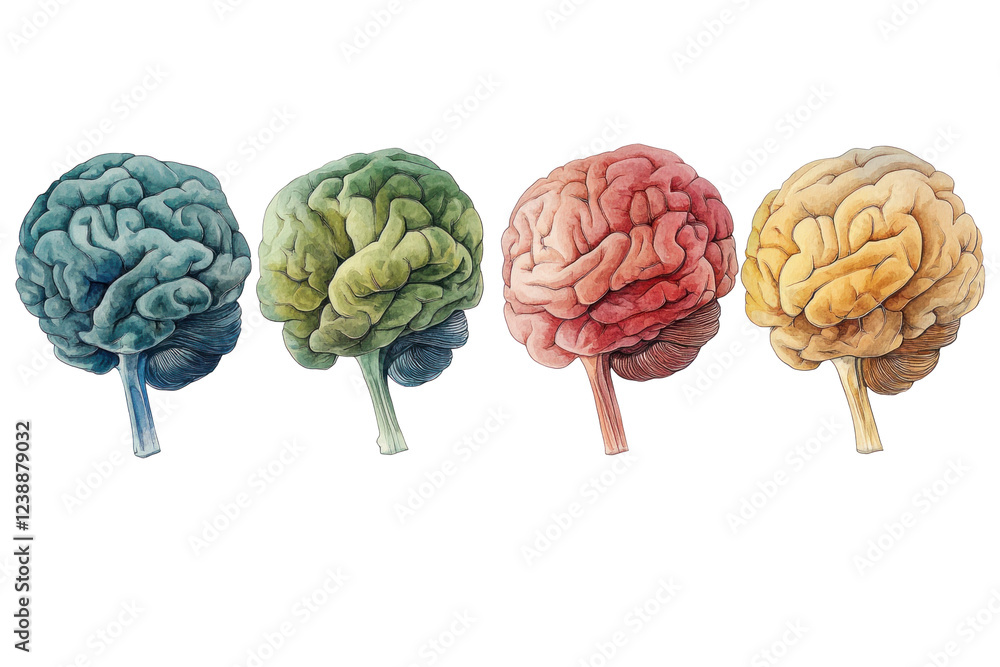 Poster various colored depictions of the human brain highlight differences in structure and function, usefu